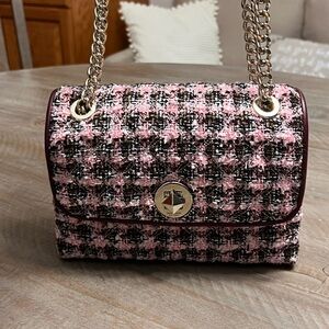 Kate Spade small flap crossbody pink fabric with gold hardware